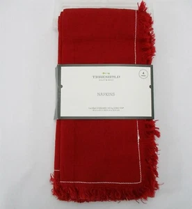 Threshold Napkins 4pk Dark Red w/ fringes Country Farmhouse 20x20" Linen/Cotton - Picture 1 of 2