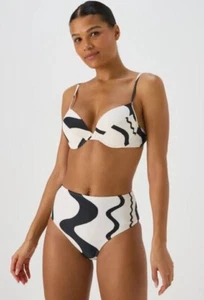 Matalan BNWT black cream swirl padded underwired bikini Set 38DD 14 (G814/337) - Picture 1 of 7
