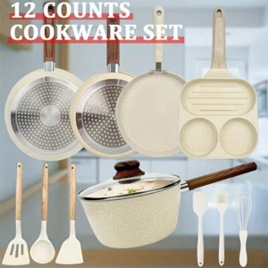 12pcs premium non-stick Beige cookware set- durable and easy to clean, suitable - Picture 1 of 11