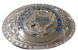 Belt Buckle "The State of Texas" with Rhinestones Large Metal, Silver & Bright - Picture 1 of 12