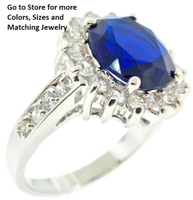 CZ ring white gold blue oval princess di kate quality silver fine SZ 10 New - Image 1 of 3
