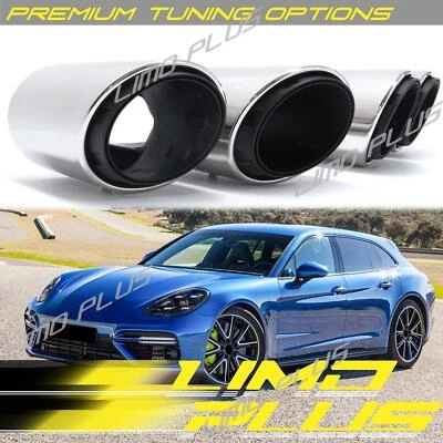 For 2017-2023 Porsche Panamera 971 Chrome Sport Exhaust Muffler Tips 3 Layers - Image 1 of 4