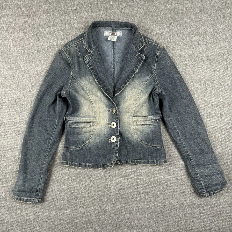 Chaqueta de mezclilla YMI para mujer grande azul jean desgastado grunge desteñido informal Y2K Foto 1 de 4