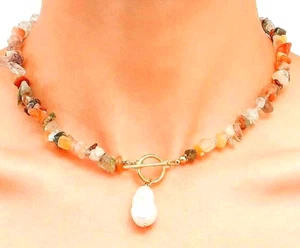 'Real 'Natural Agate Chunky Beads, Necklace,Pearl Pendant, 'Gemstone Jewelry. - Picture 1 of 1