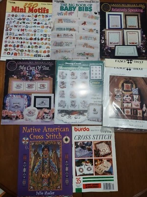 Lot of 8 Counted Cross Stitch Pattern Leaflets Books KIT Angels Native American  - Image 1 of 4