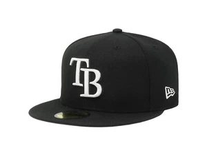 New Era 59Fifty Men Women Hat Basic Tampa Bay Rays Black White Fitted 5950 Cap - Picture 1 of 5