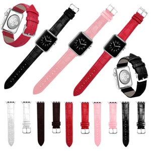 Crocodile Style Genuine Leather Watch Band Strap For Apple Watch 49 41 45 44 40 - Picture 1 of 24