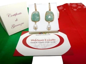 Orecchini di Perle in Argento 925 con Pendenti in Oro PL da Donna e pietre dure - Foto 1 di 3