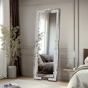 XL Silver Crushed Diamond Full Body Mirror Standing/Wall Hanging Dressing Mirror - Picture 1 of 17