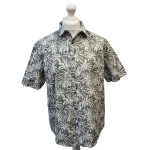 M & S White Green Palm Tree Island Short Sleeve Print Hawaiian Shirt Men's L - Picture 1 of 4