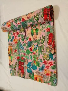 Indien Hand Block Print Reversible Double Size Vintage Indigo Quilt Kantha Throw - Picture 1 of 3
