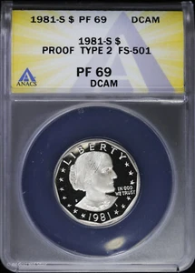 1981-S $1 Proof Susan B Anthony Dollar ANACS PF 69 DCAM | Type 2 FS-501 SBA PR - Picture 1 of 4
