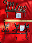SELECT ONE Black Metal Wall  Sign 3 Hook Hanger: MINE or Three ROOSTERS
