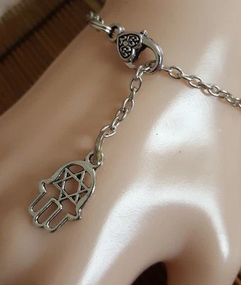 Pulsera Israel STAR Hamsa Plata Amor Judío Estrella de David Gota Dije Ajuste. Foto 1 de 4
