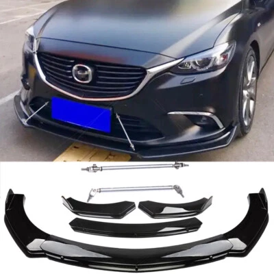 Front Bumper Lip Splitter Spoiler Glossy Black For Mazda 2 3 5 6 CX-3 CX5 CX-9 - Image 1 of 4
