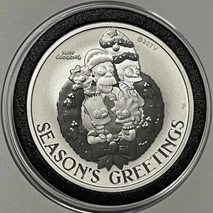The Simpsons Season’s Greetings Christmas Coin 1 Troy Oz .9999 Fine Silver Round - Picture 1 of 14