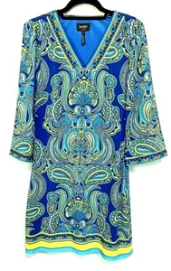 Laundry By Shelli Segal Blue Paisley Shift Dress V-Neck Lined Size XS X-Small - Picture 1 of 12