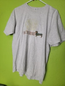 Vintage Dachshund Spellout Shirt Adult Size Large Grey 90s Embroidered Rare VTG - Picture 1 of 6