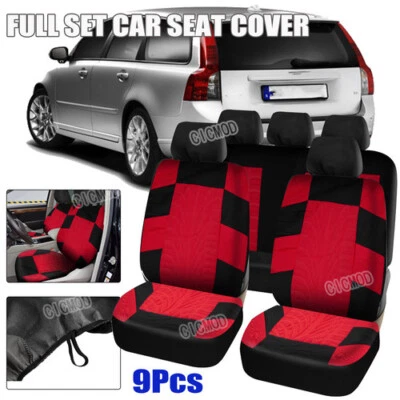 Auto Car SUV Truck Seat Cover Protector Front Rear Universal Full Set 5-Seat Red - Image 1 of 4