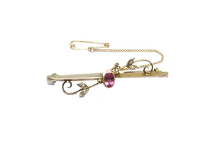 Ladies 9ct Gold Seed Pearl/pink sapphire Brooch - Picture 1 of 4