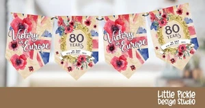 VE Day 80 Years Celebration 8 Flags Bunting Decoration WWII Victory in Europe - Picture 1 of 2