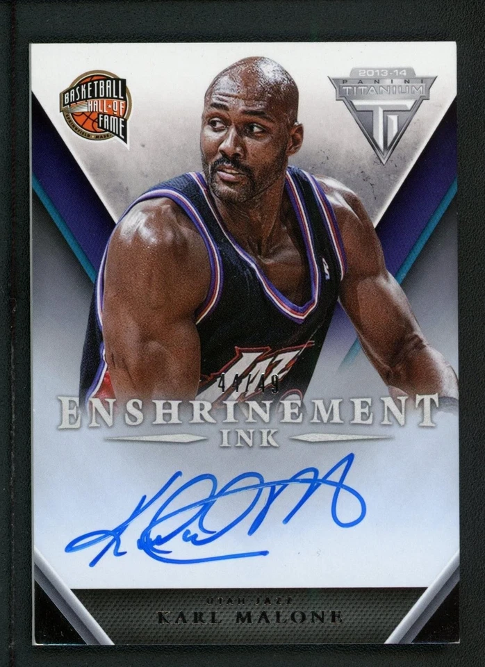 2013-14 KARL MALONE 44/49 AUTO PANINI TITANIUM ENSHRINEMENT INK AUTOGRAPHS - Image 1 of 2