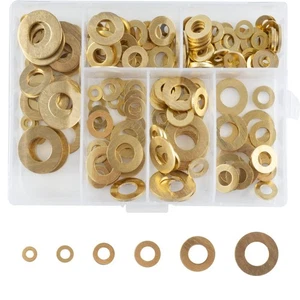 250 Pcs Brass Flat Washers Assortment Kit, 6 Sizes Brass Washers Set with Sto... - Picture 1 of 7