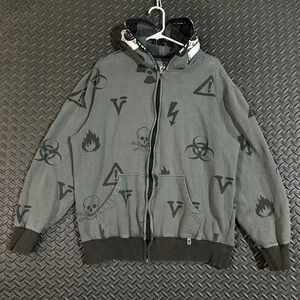 Vintage Virus Zip Up Hoodie XL Gray Biohazard Gas Mask Full Zip Graphic Y2K - Picture 1 of 9