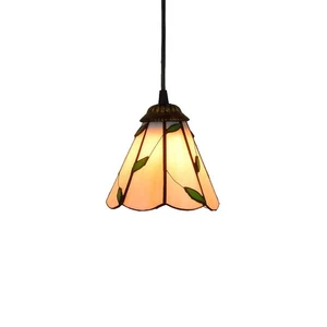 Lampada a sospensione stile Tiffany 6 pollici vintage mini vetro colorato foglie verdi sha... - Foto 1 di 7