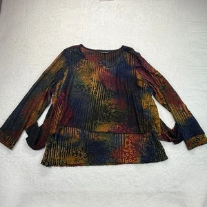 The Pyramid Collection Burnout Tunic Top Colorful Print Long Sleeve 1X - Picture 1 of 8