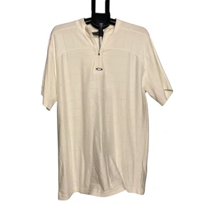 Oakley Mens Ivory White Golf Polo Shirt Large Short Sleeve Zip Athletic Comfort - Picture 1 of 7