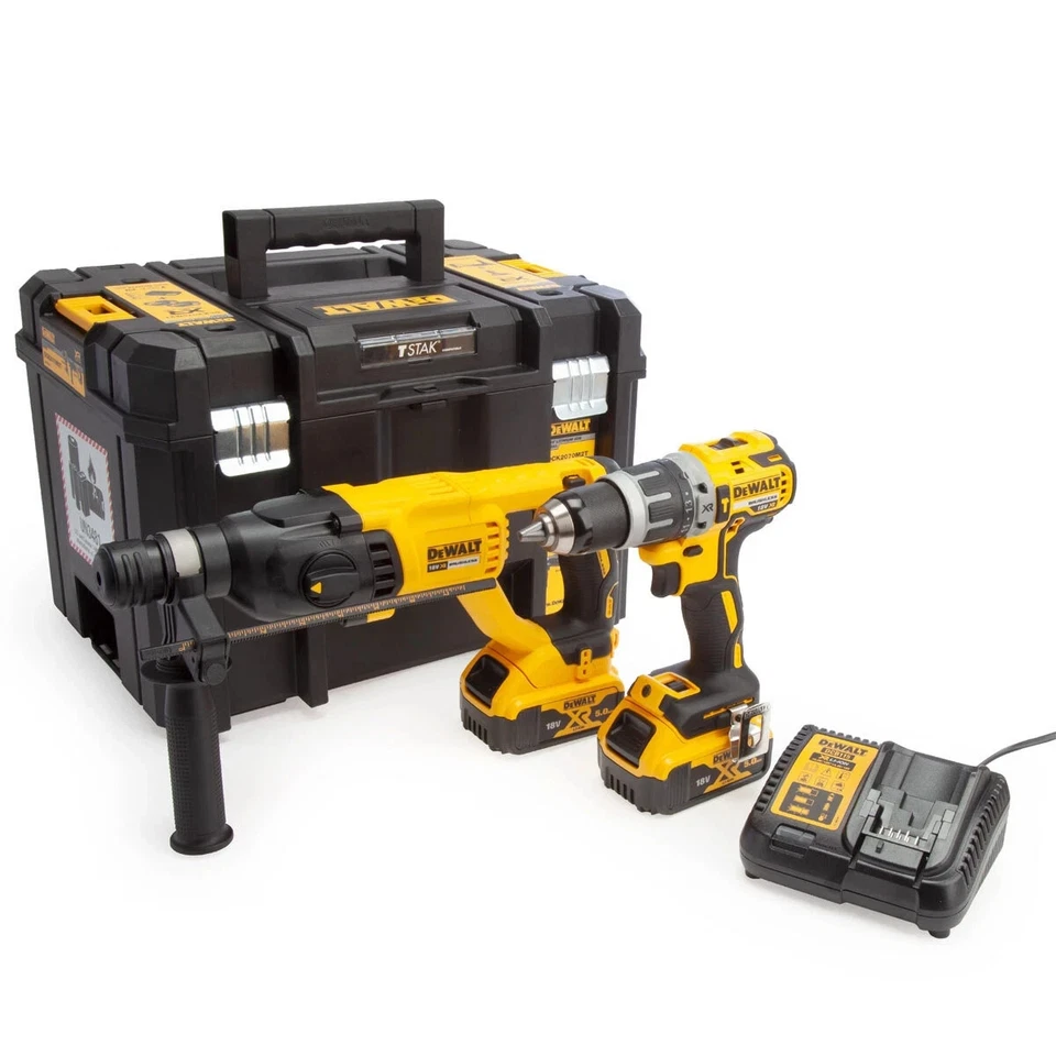 Dewalt DCK2071P2T 18V Brushless SDS + Combi Drill Twin Kit 2 x 5.0Ah Batteries - Image 1 of 1