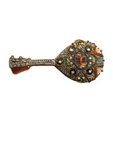 Spilla Mandolino Micro Mosaico Italiano Vintage - Made in Italy, Vetro Millefiori I - Foto 1 di 8