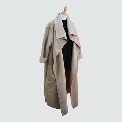 Lagenlook Long Boucle, Duster Coat, fold back waterfall collar 12-22 - Image 1 of 4