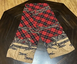 Vintage 80s JG Hook Equestrian Scarf 54" Red Plaid Equestrian Hound Hunting - Picture 1 of 5