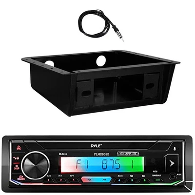 Pyle PLMRB38B Single DIN MP3 Stereo Receiver, Install Mounting Kit, 22" Antenna - Image 1 of 4