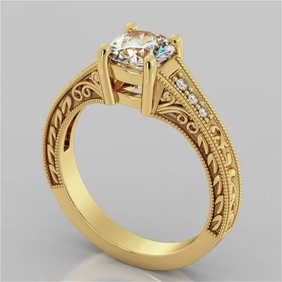 Anillo de diamantes creado en laboratorio corte redondo de 2,30 quilates de oro amarillo de 18 k talla 7 GIft de Navidad Foto 1 de 4