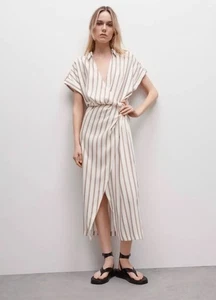 NWT ZARA Women’s Ecru Striped Draped Casual Maxi Dress SIZE XL - Picture 1 of 20