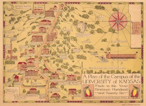University of Kansas Campus Map Print - Lawrence Jayhawks KU Vintage Wall Art - Picture 1 of 5