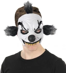 NEU* Erwachsene gruseliger Zirkus Clown 1/2 Maske schwarz weiß gruselig Halloween Kostüm - Bild 1 von 5