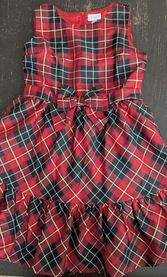 The Children's Place 红色、黑色、金色假日格子连衣裙女孩 16 码 — 第 1/4 张图片