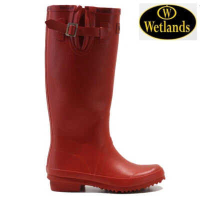 Ladies New Red Wellies Womens Wetlands Waterpoof Wellington Boots UK Size 4