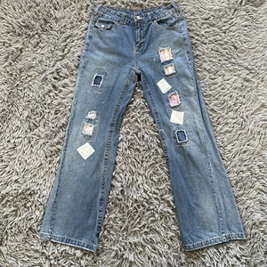 Y2K Mary Kate And Ashley Girls Jeans Size 16 Patchwork Bootcut Denim - Picture 1 of 13