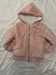Disney Princess Girls 6 Pink Gold Sherpa Lined Full Zip Hoodie Jacket Pockets - Picture 1 of 8