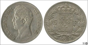 France 5 Francs 1827 B - Ruen / Charles X / 25 Grams Silver MBC+ / VF+ KM00728 - Picture 1 of 1