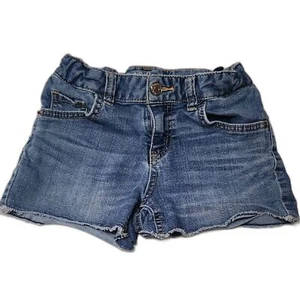 Cat & Jack Girls Jean Shorts Size M (7/8) Adjustable Waist Raw Hem Denim - Picture 1 of 6