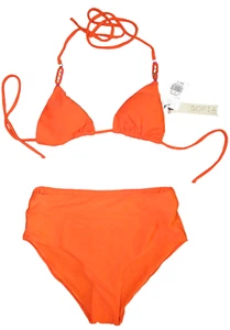 Sofia By Vix Size S Orange Triangle Bikini Top & Orange Ribbed Hi Waist Bottom - Picture 1 of 9