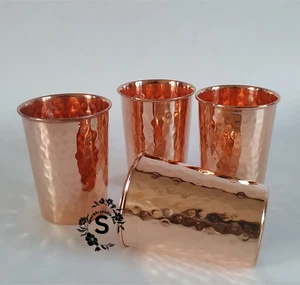 100% Pure Copper Glass, Hammered Design Copper Water Serving Tumblers Pack of 4 - Picture 1 of 5