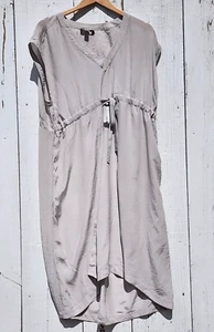 Eileen Fisher Grey 100% Silk V Neck Sleeveless Flowy Oversized Dress Sz S/M - Picture 1 of 2