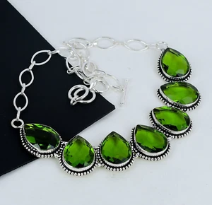 Green Peridot Gemstone 925 Sterling Silver Handmade Necklace For Wedding Gifts - Picture 1 of 4